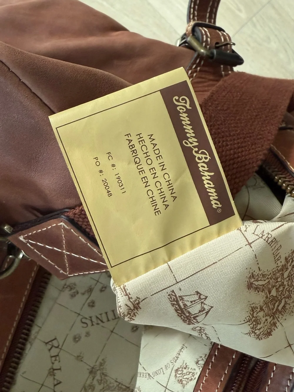 Tommy Bahama Tan/Brown Leather Travel Duffel
